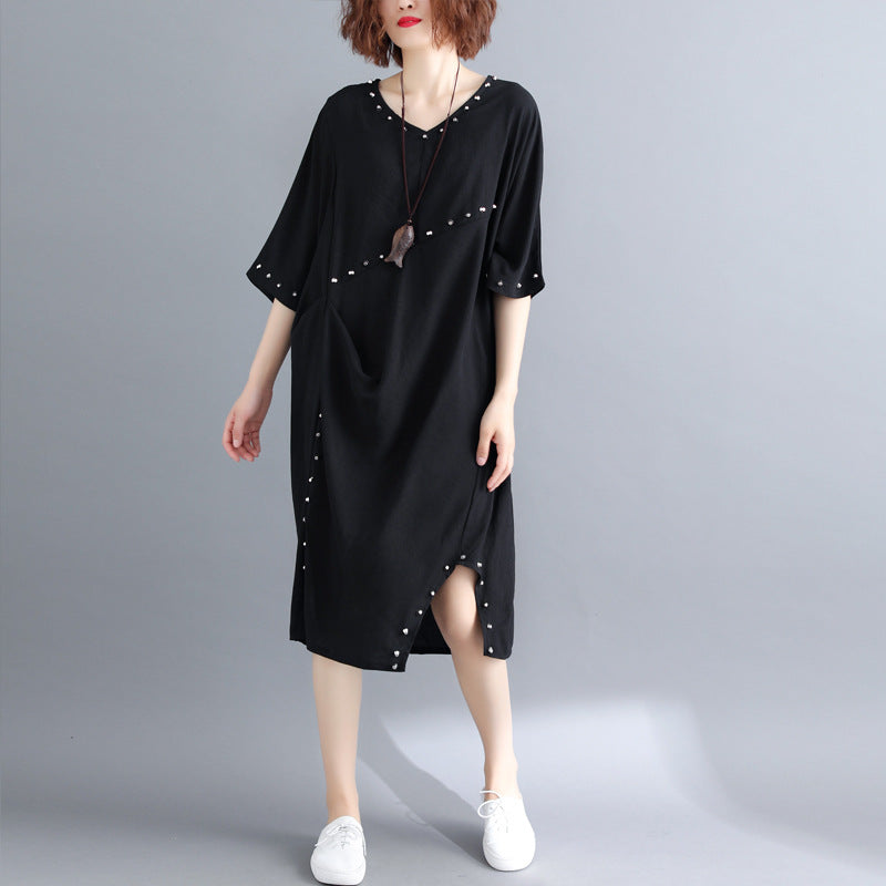 Women V-Neck Slim Loose Dress