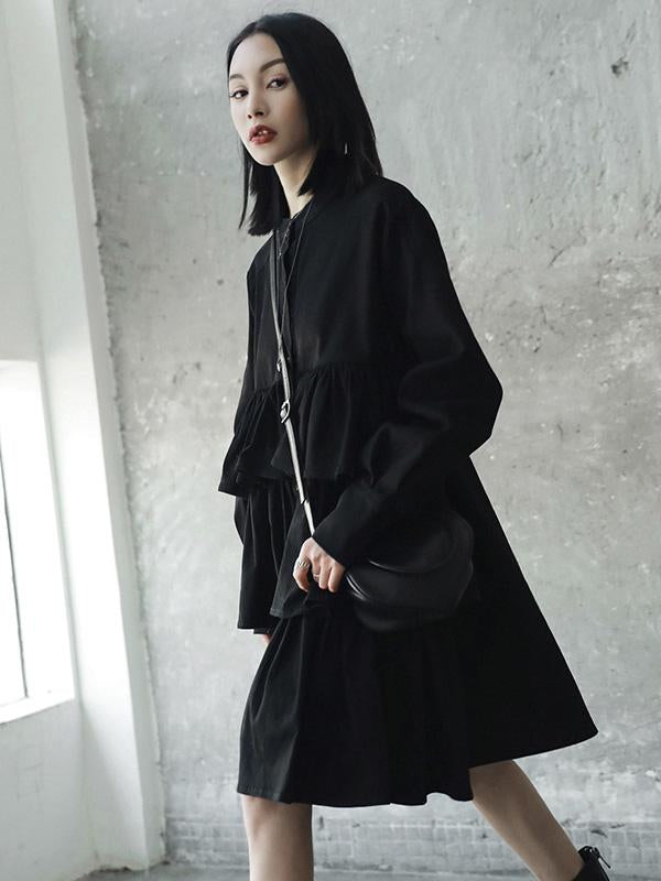 Black Split-joint Falbala Long Shirt Dress