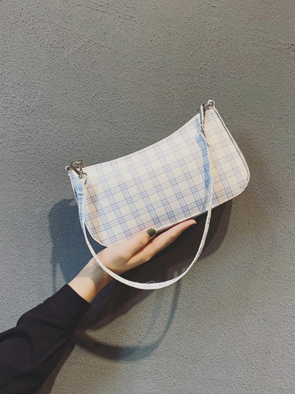 Artistic Retro Blue And White Plaid Bag