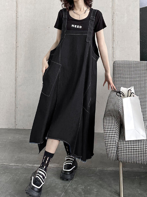 Roomy Sleeveless Asymmetric Split-Joint Midi Dresses