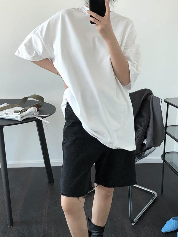 Solid Color Casual Loose Round Neck T-Shirt