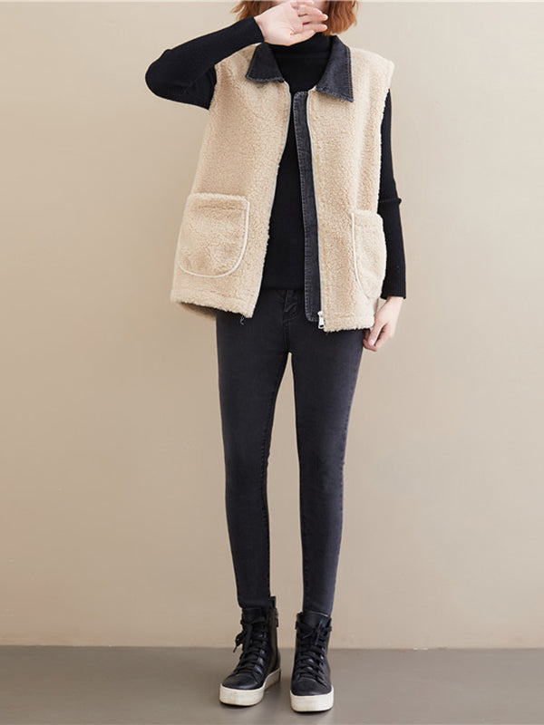 Women Lapel Thickened Casual Vest