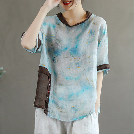 Casual Print Stitching T-Shirt