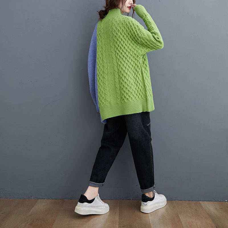 Turtleneck Simple Contrast Color Knit Sweater