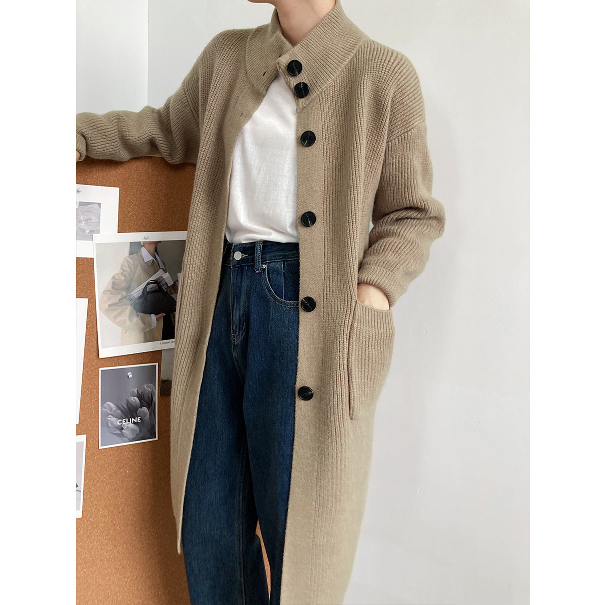 Retro Solid Thicken Knitted Midi Outwear