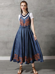 Vintage Embroidery Braces Dress