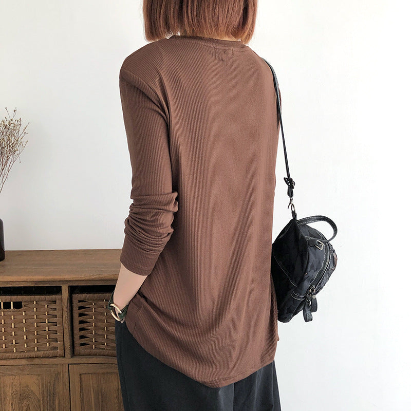 Solid Color Loose Top Slit T-Shirt