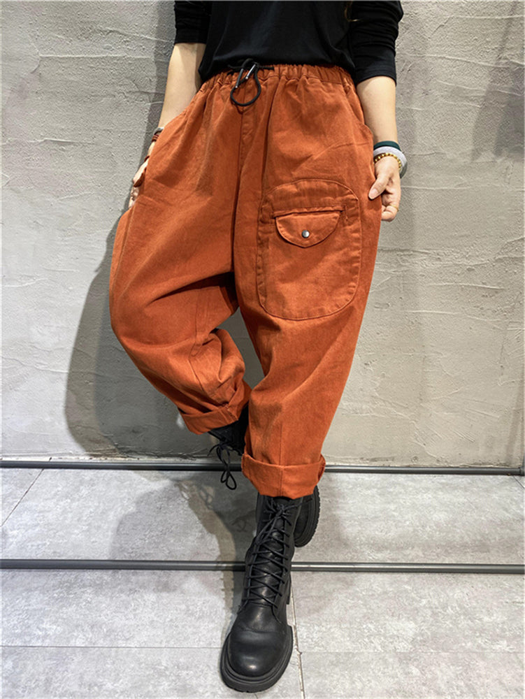 Elastic Waist Patch Pocket Harem Pants