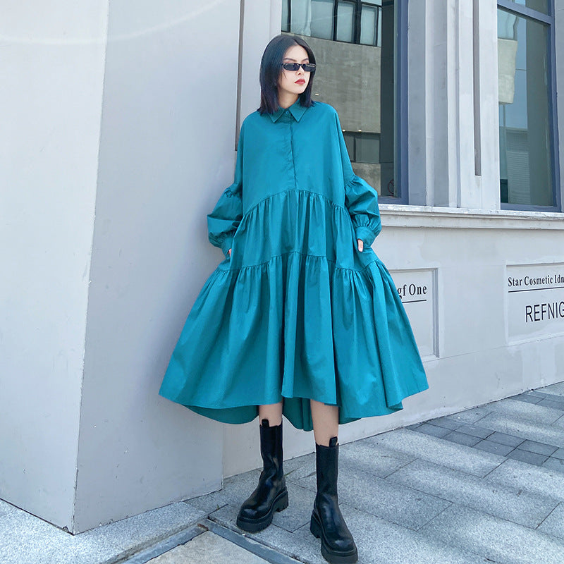 Retro Long Sleeves A-Line Midi Dress