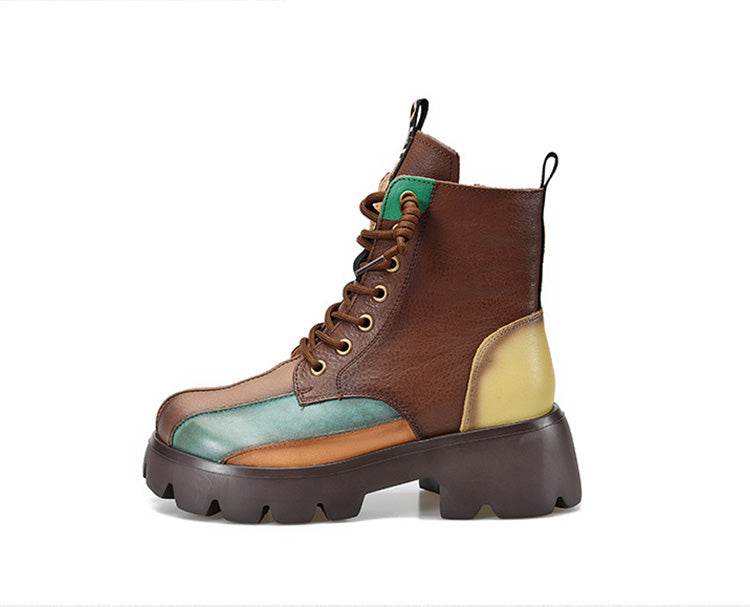 Retro Colorful Pu Platform Martin Boots