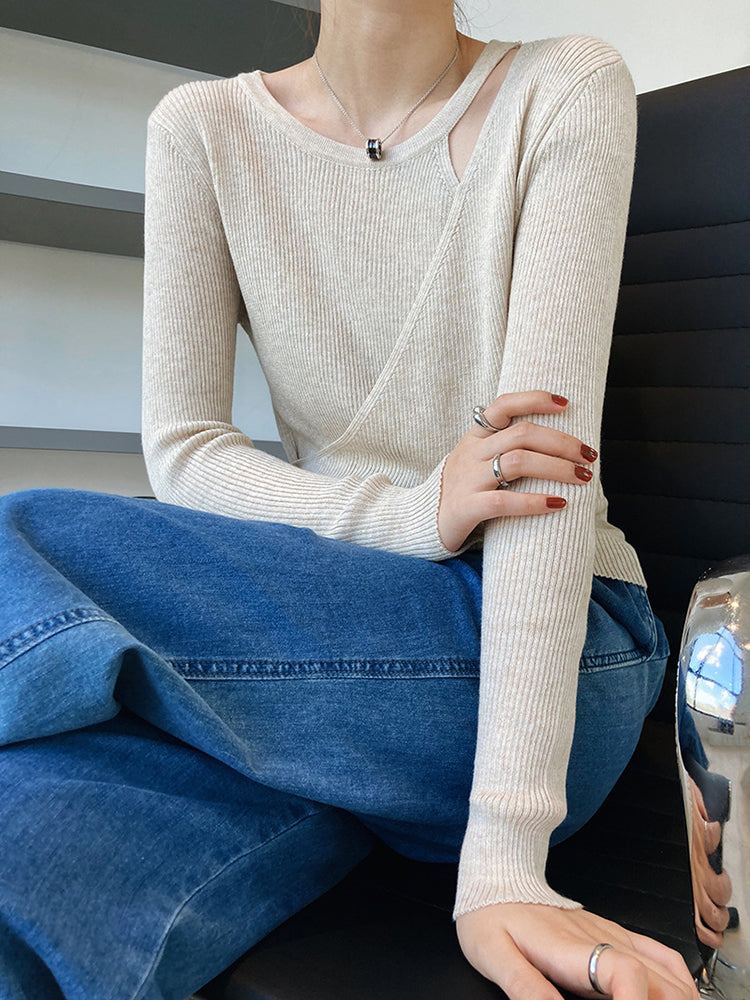 Hollow Strapless Halterneck Chic Knitted Sweatertop