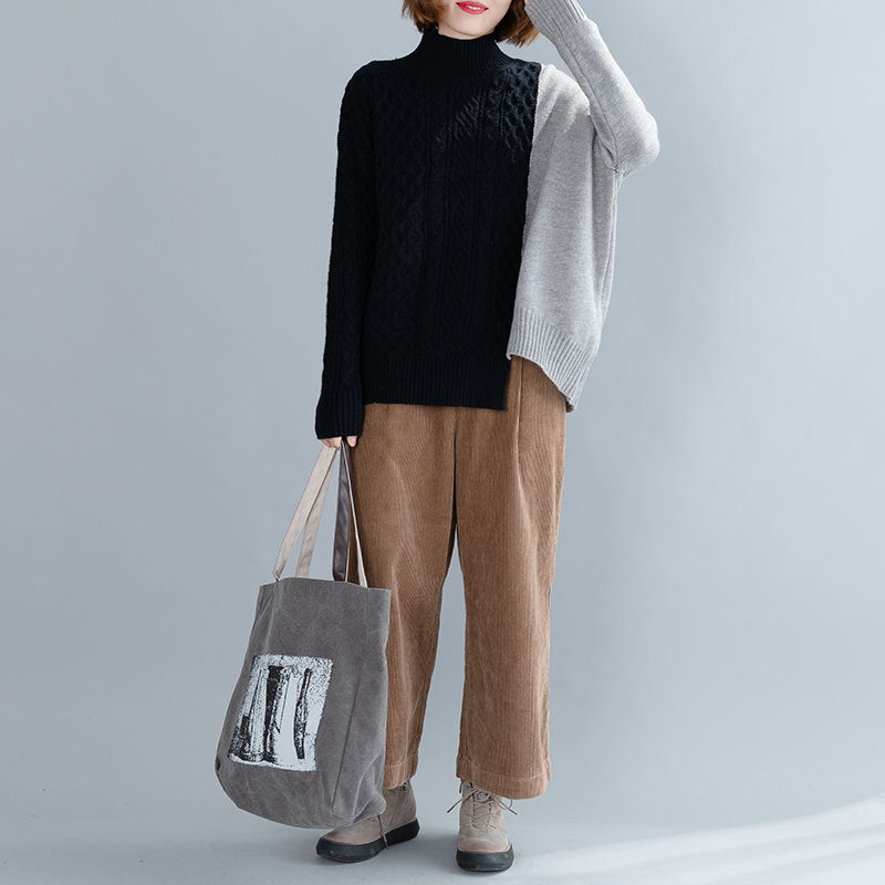 Turtleneck Simple Contrast Color Knit Sweater