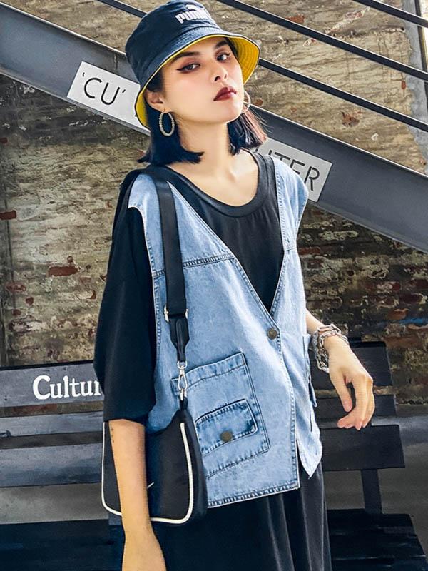 False Two Split-Joint Denim Dress