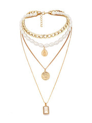 Vintage Chain Choker Layered Pendant Necklaces