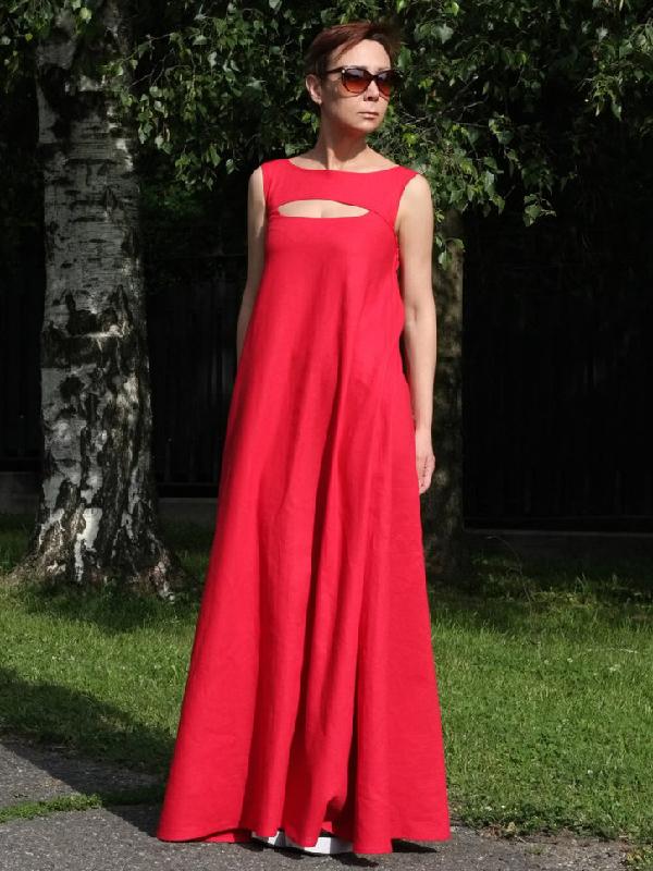 Solid Split-joint Sleeveless Maxi Dress