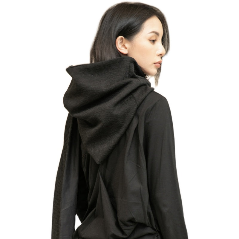 Simple Black All-Match Hooded Scarf