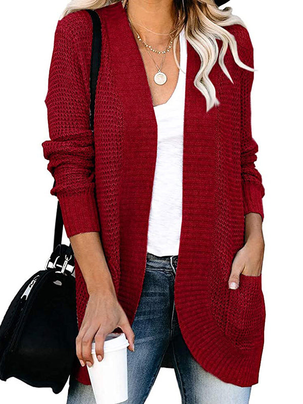 Casual Solid Color Knitted Cardigan Top