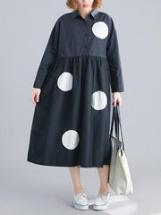 Loose Contrast Color Gauze Polka-Dot Dress