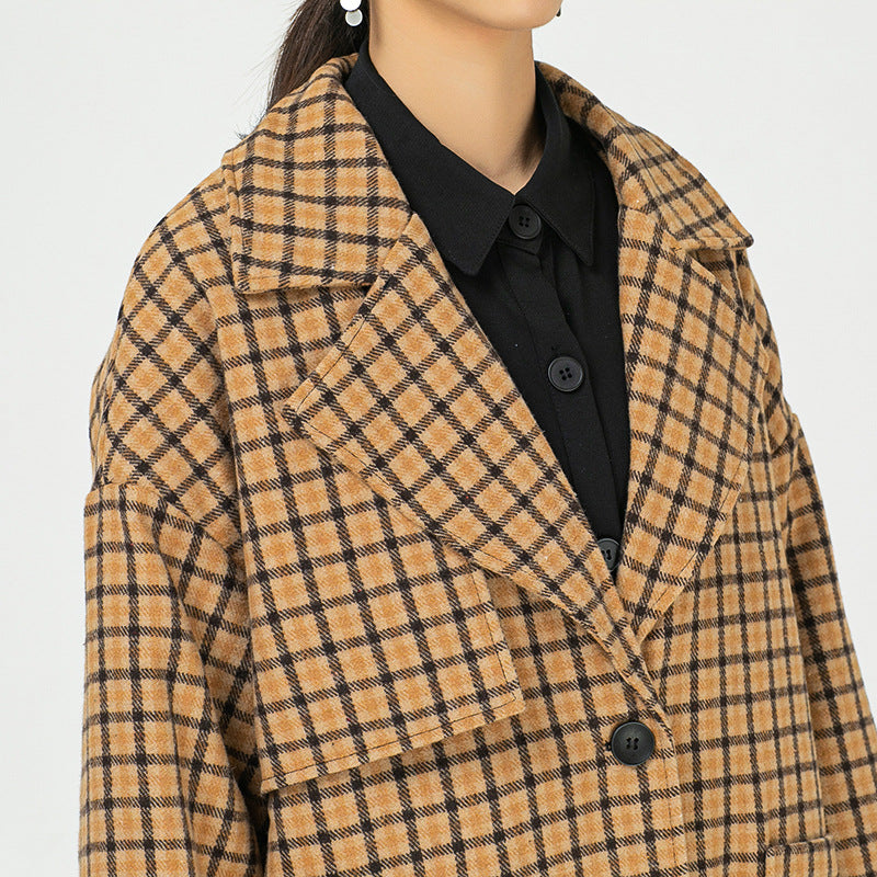 Vintage Plaid Lapel  Thick Coat