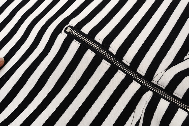 Women Loose Striped Zipper Sweatshirt