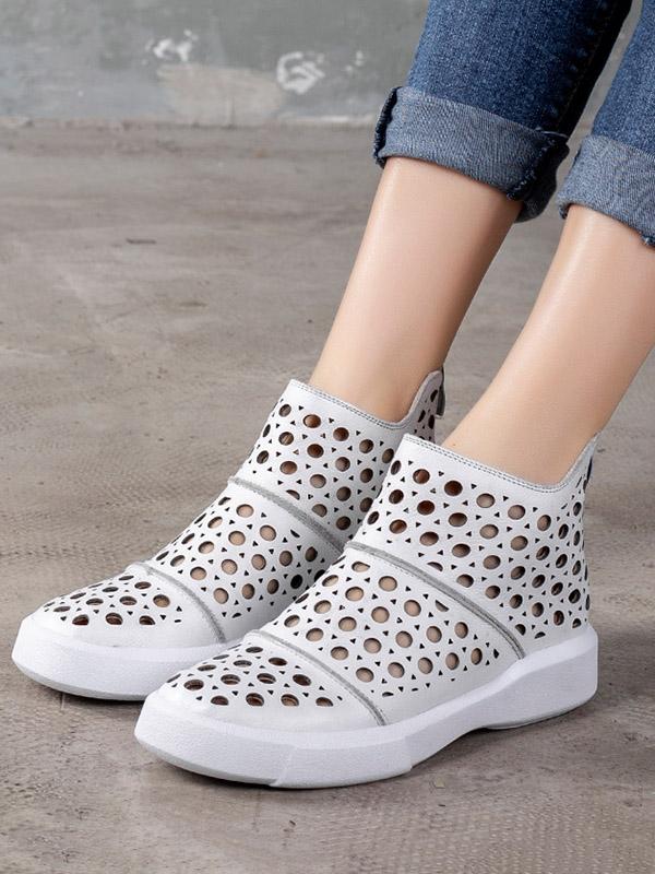 Casual Hollow Zipper Low Heel Sandals