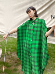 Street Style Plaid Bat Sleeves Casual Loose Maxi Dress
