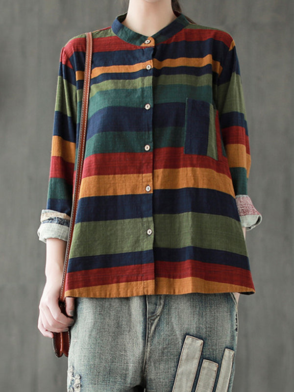 Art Retro Color Striped Loose Shirt