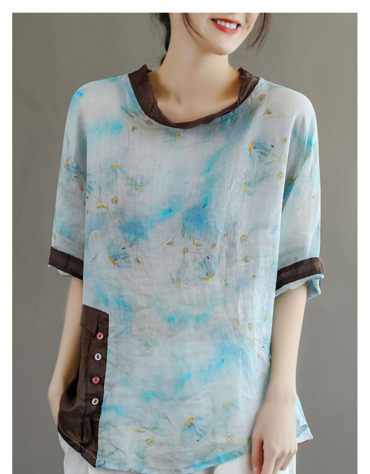 Casual Print Stitching T-Shirt