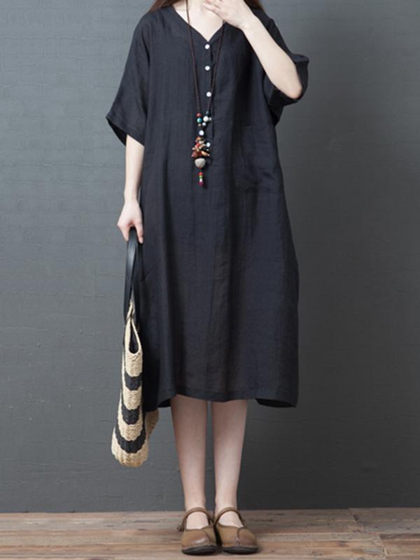 Loose Ramie Cotton Long Dress