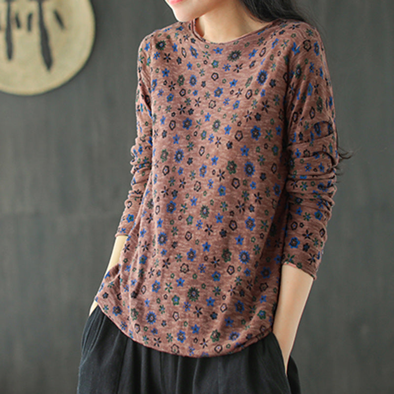 Retro Loose Round Neck Floral Sweater