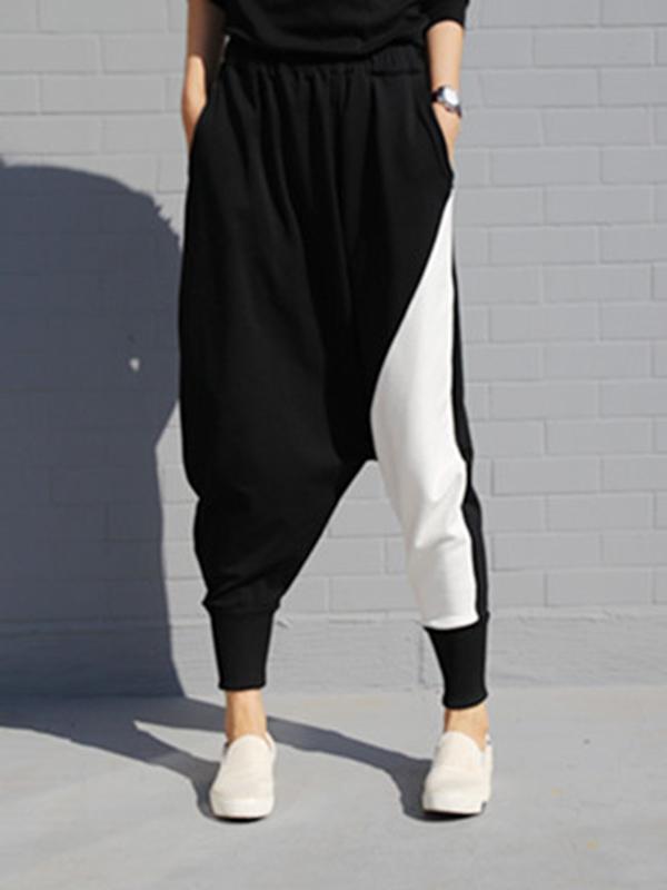 Contrast Color Splicing Harem Pants