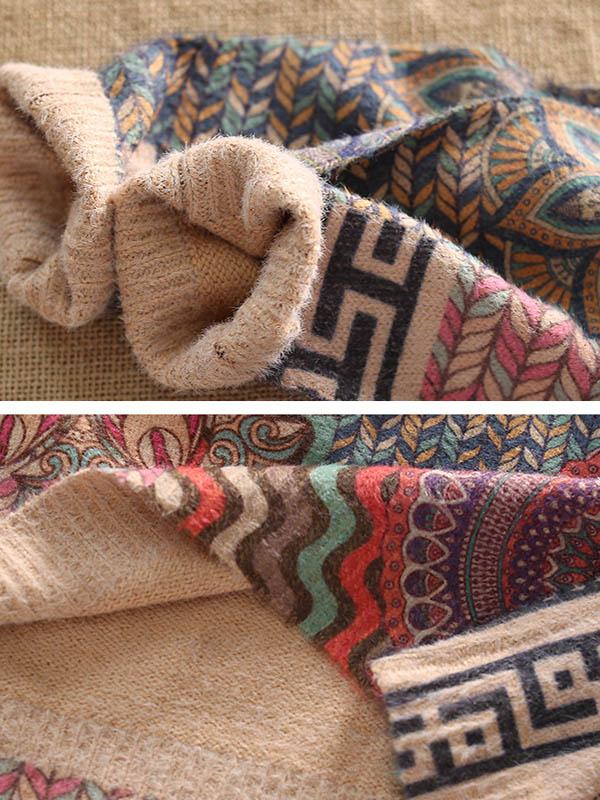 Loose Ethnic Style Print Round Neck Sweater