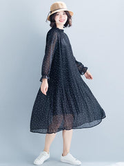 Casual Polka-dot Ruffled Long Dress