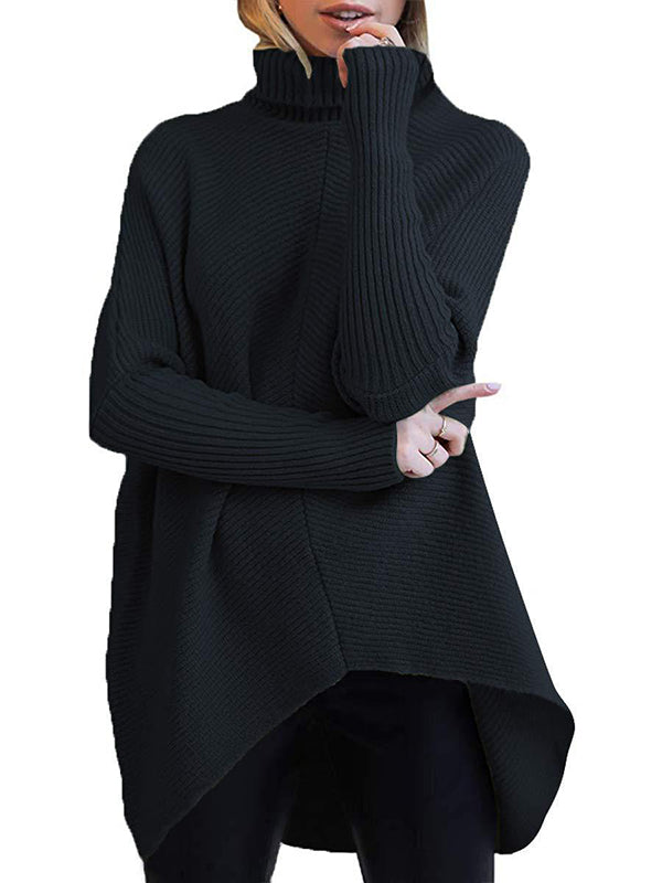 High Neck Asymmetrical Bat Sleeve Knit Sweater