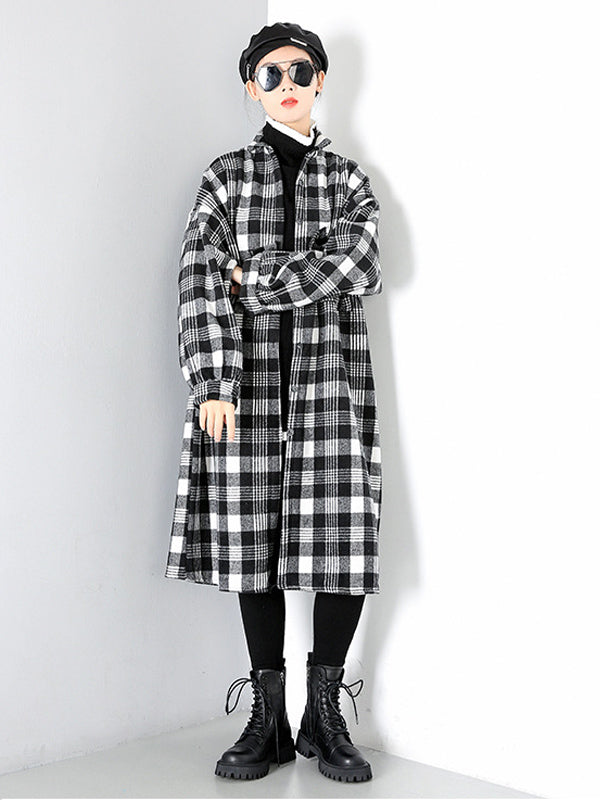 Women Plaid Printed Casual Loose Coat