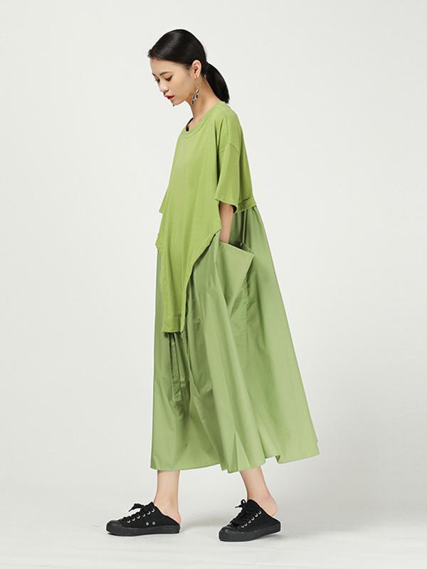Loose Cropped Splicing Round-Neck Dress