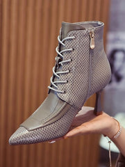 Lace-Up Pointed-Toe Snake Shape Split-Joint Boots Pumps