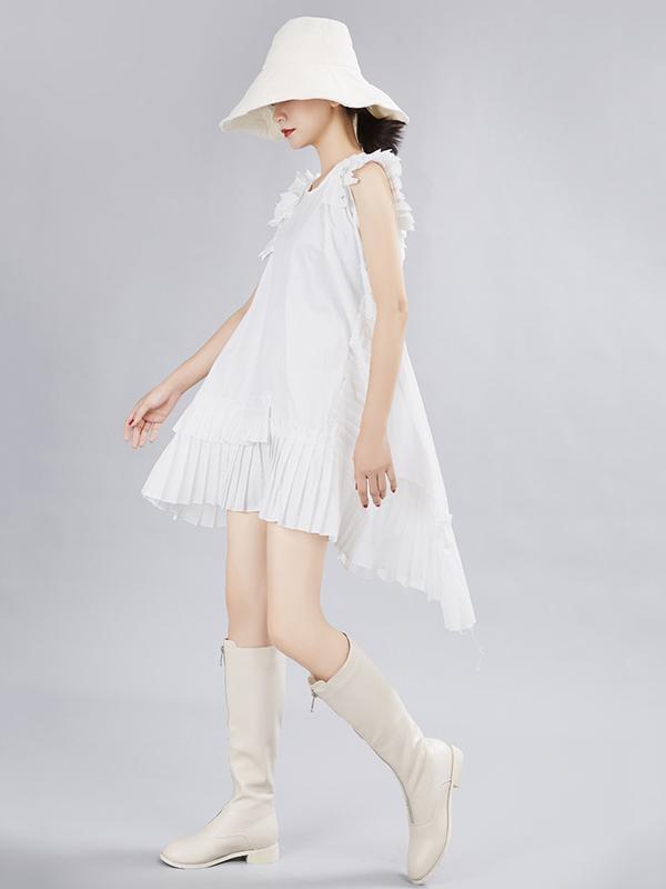 Asymmetric Ruffled Solid Dress