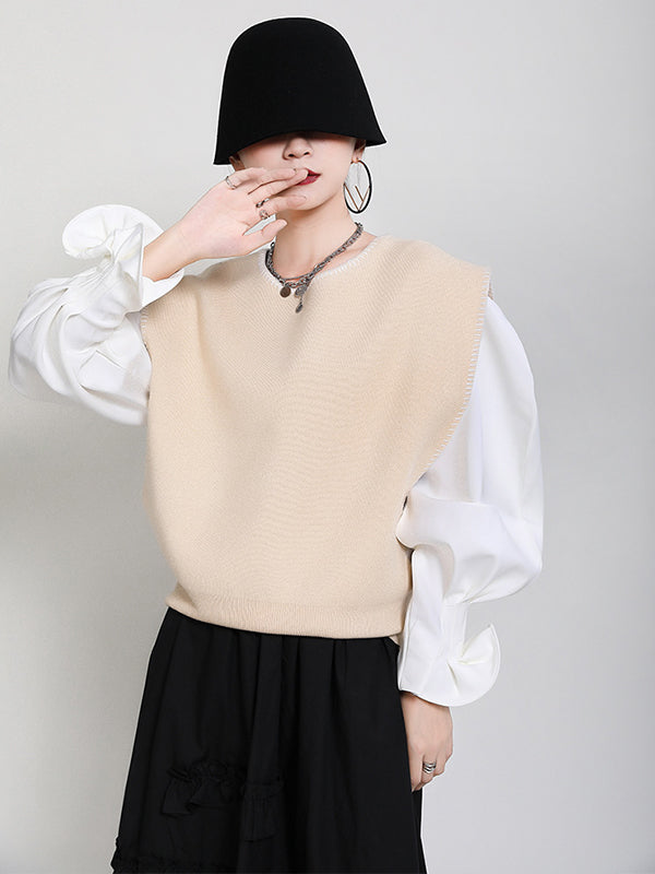 Retro Color Contrast Design Knitted Loose Waistcoat