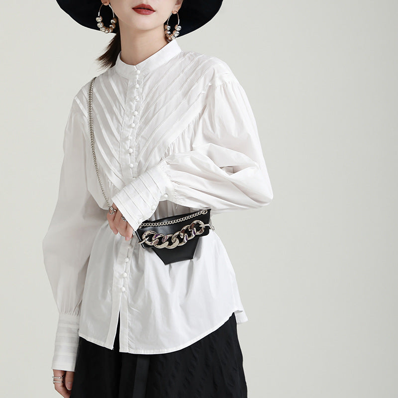 Retro Solid Puff Sleeve Shirt