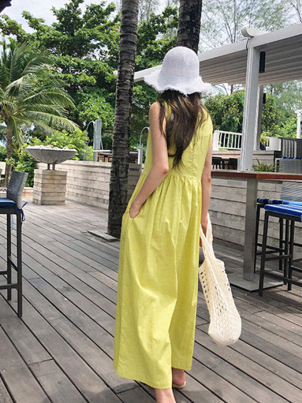 Solid Color Loose Slimming Casual Sleeveless Jumpsuit