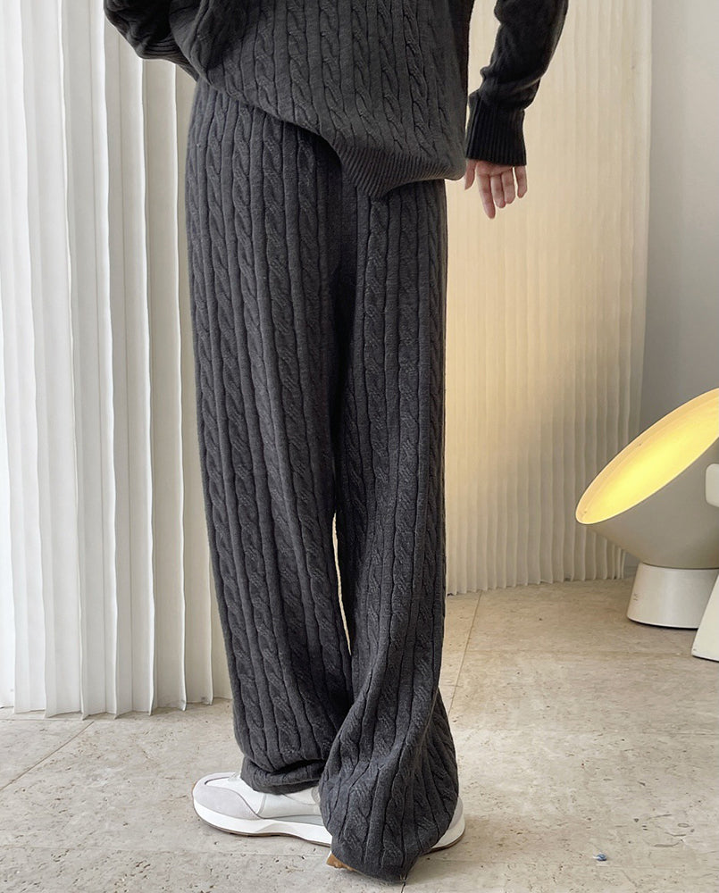 Cable High Waist Wide-Leg Knit Pants