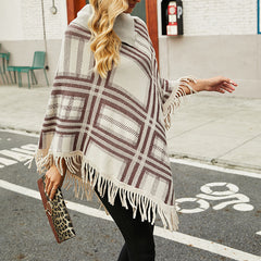 Casual Plaid Knitted Lapel Shawl Sweater