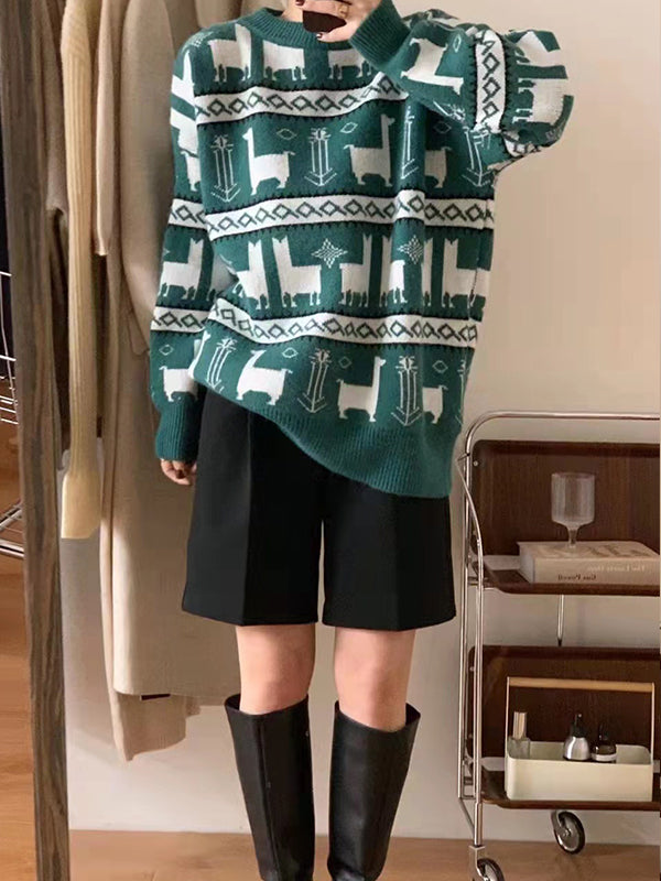 Christmas Jacquard Round-Neck Sweater