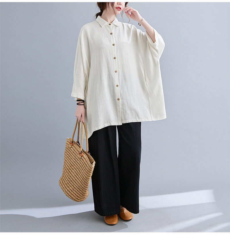 Solid Loose Plus Size Bat Sleeves Blouse