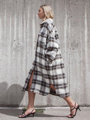 Classic Plaid Lapel Collar Midi Outerwear