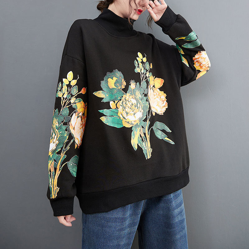 Vintage Print High Neck Sweatshirt