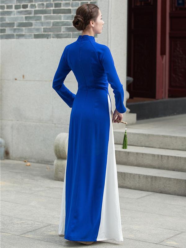 Tradition Blue Long Cheongsam Ao Dai