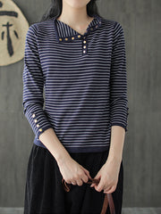 Retro Striped Stand Collar Sweatshirt