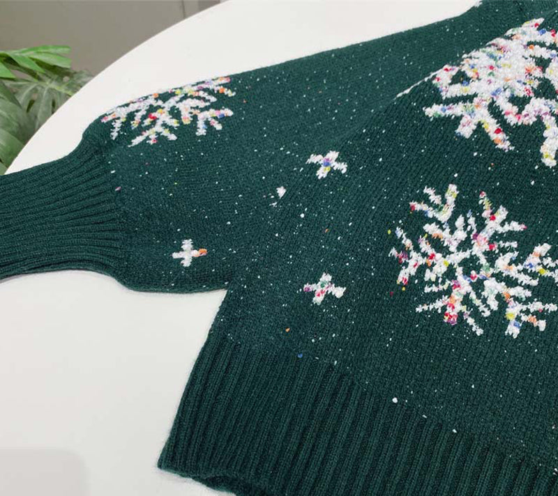 Christmas Snowflake Jacquard Round Neck Sweater